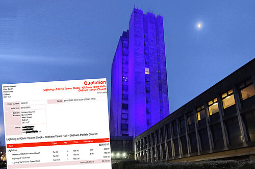 The civic tower lit up, and the bill for the work 