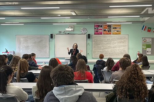 Classroom of students and Alison at BHASVIC