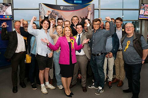 Helen Morgan celebrates at the count