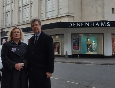 Isabel Brazil and David Brown outside Debenhams