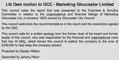 The Lib Dem Marketing Gloucester motion