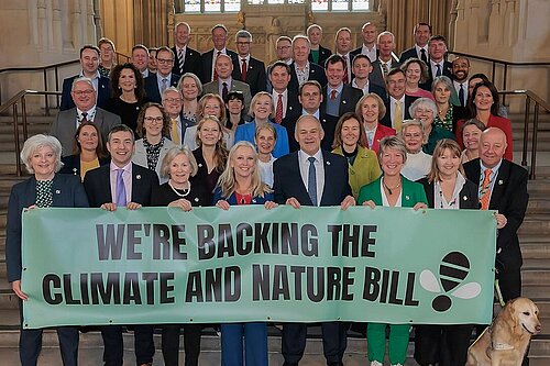 MPs holding Climate and Nature Bill Banner in Parliament