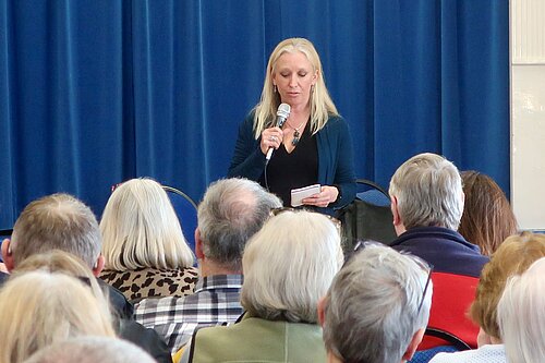 Roz Savage MP talking at Wiltshire Flooding Summit in Cricklade