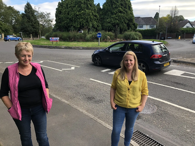 Sarah Sawyer and Linda Castle at Cheltenham Road roundabout