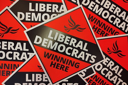 Pile of Lib Dem "Winning Here!" posters