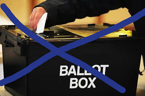 Ballot box with overlaid cross