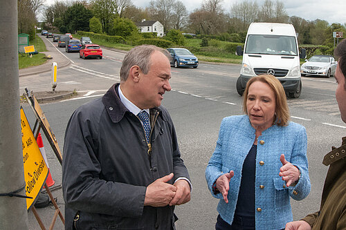 Helen Morgan showing Ed Davey how dangerous the A483 is