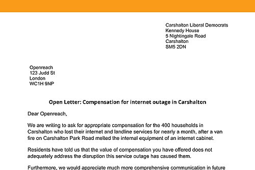 Open Letter: Compensation for internet outage in Carshalton