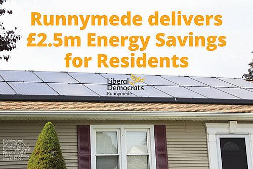 Picture of house with details about energy savings from Runnymede Borough Council