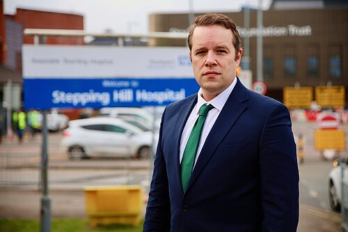 Tom Morrison outside Stepping Hill Hospital