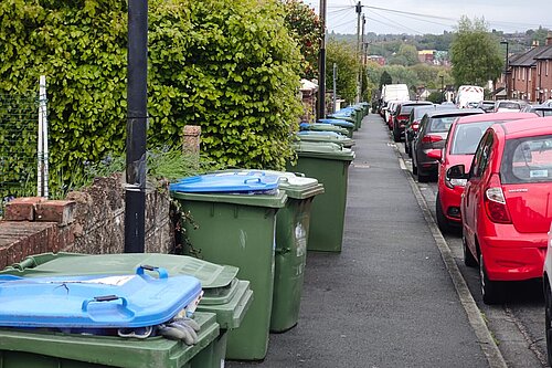 Full bins in a Southampton street