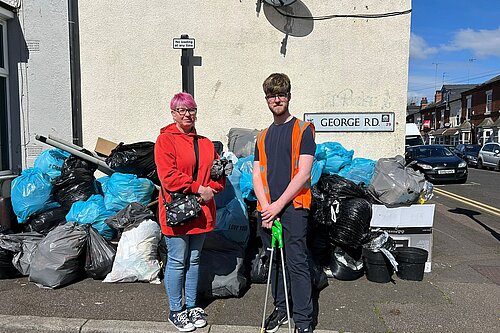 Joe and the campaign team collecting rubbish