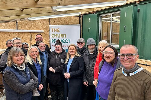 Roz Savage MP with volunteers at Cirencester Community Shed (The Churn Project)