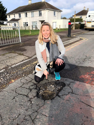 Sarah Sawyer and Elmleaze pothole