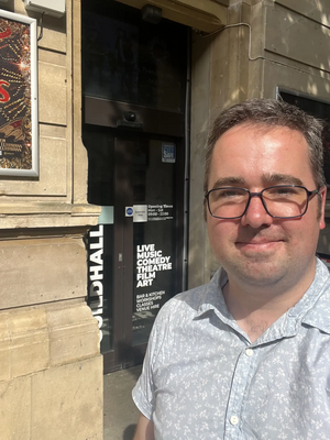 Councillor Sebastian Field outside the Guildhall arts venue in Gloucester