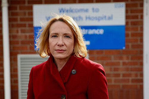 Helen outside a local hospital