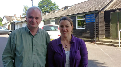 Jeremy Hilton & Emily Ryall - outside Elmscroft Community Centre