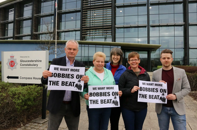 Rebecca Trimnell and Lib Dem campaigners outside police HQ