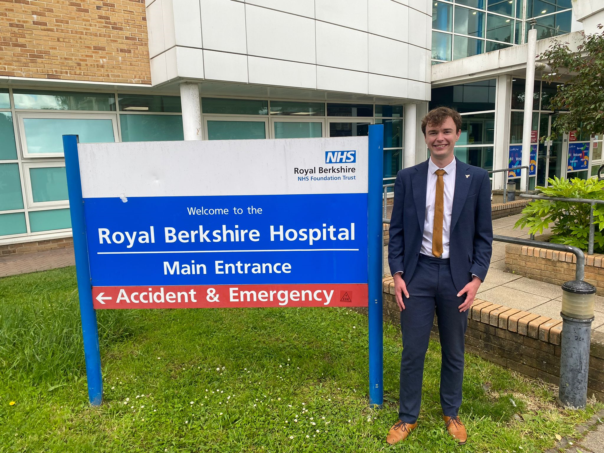 Lib Dem parliamentary spokesperson Henry Wright, outside the Royal Berkshire Hospital